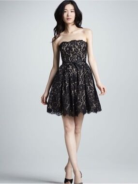 NWT Robert Rodriguez Neiman Marcus  Black Lace Strapless Cocktail Dress